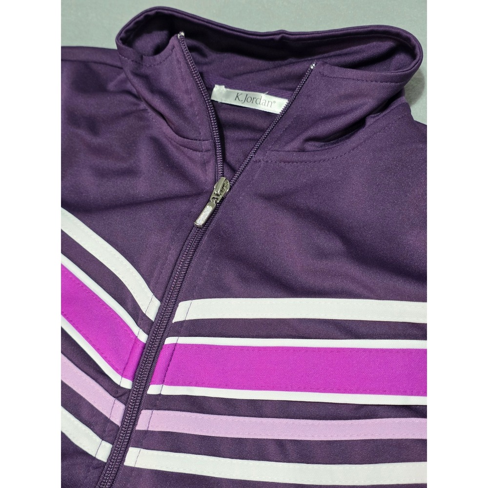K. Jordan Womens Purple Tracksuit Set Zip Up Jacket and Pants Stripe Detail